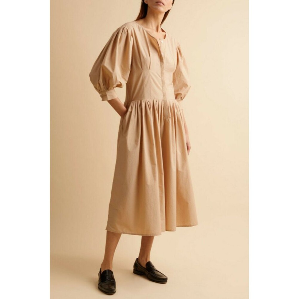 Merlette Montague Midi Dress Puff Sleeve Sandstone Beige Cotton Resort XS 216478 - Picture 2 of 10